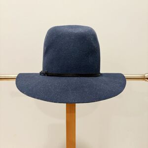 Janessa Leone Wool Felt Hat Blue Leather & Silver Buckle Band Size M